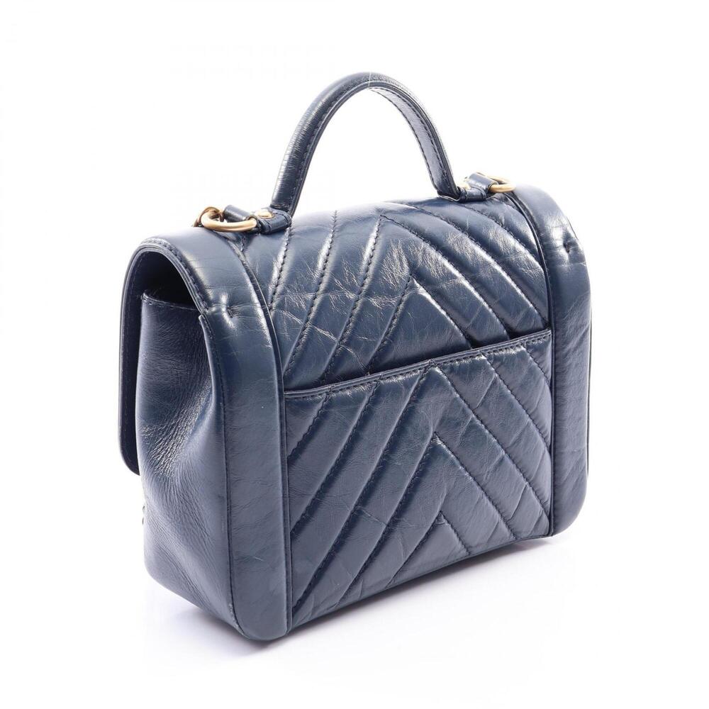 Chanel Chevron V-stitch Top Handle 2-Way Shoulder Bag/Handbag Leather Women's... - Picture 2 of 10